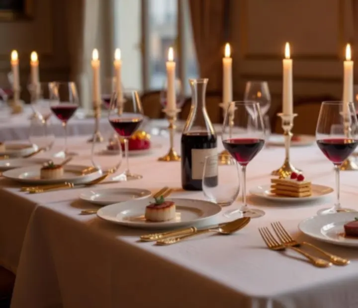 Table gastronomique française dressée pour un dîner de gala